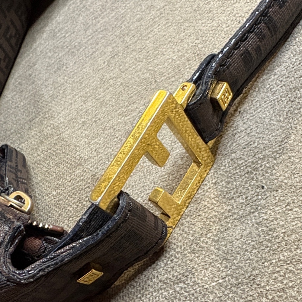 Authentic Fendi Dark Brown Zucchino FF Logo Hobo Bag with Gold-Tone Accents - Picture 10 of 15